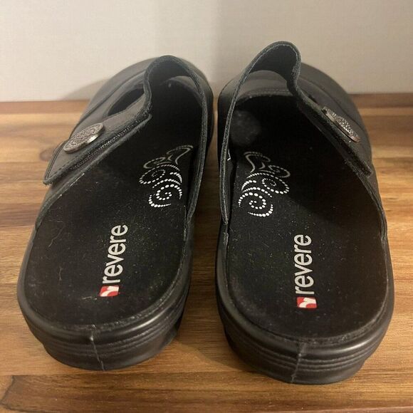 Revere Brussels Womens Clogs Sandals Black Mary Jane Casual Black Sz 8 Leather - Picture 5 of 9